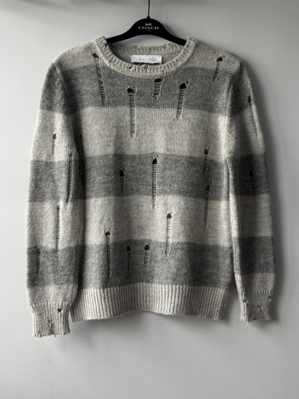 IRO Jeans Stys Gray Distressed Alpaca & Merino Wool Knit Sweater -Sz M - Luxury